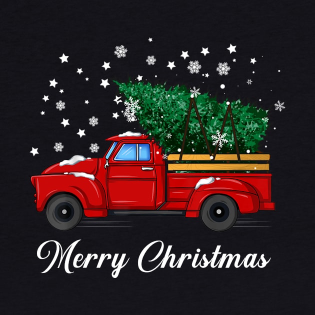 Merry Christmas Retro Vintage Red Truck by Kimko